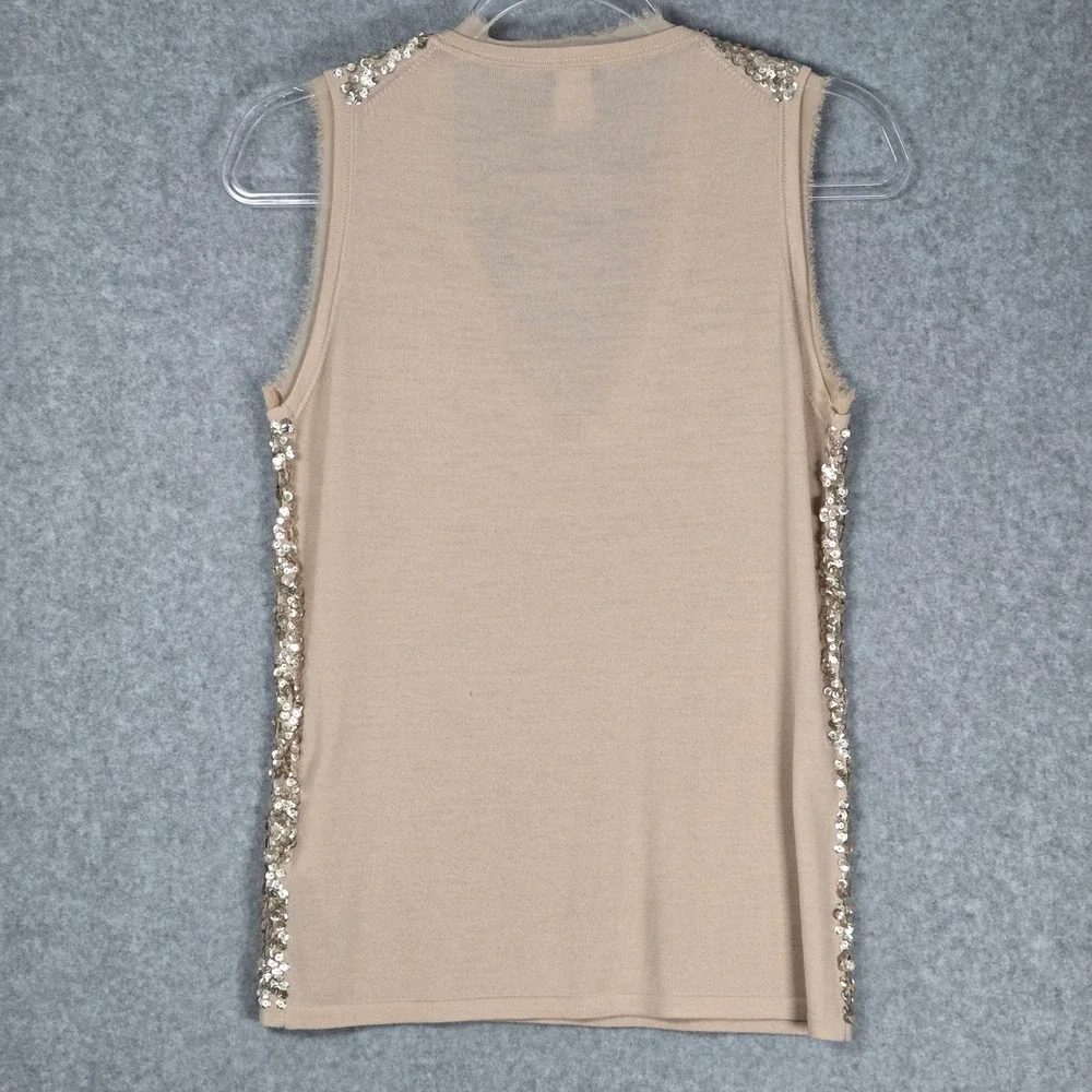 J.Crew Women Medium Sequin Merino Wool V Neck Sleeveless Top Tan Y2K 2008 Tank